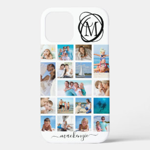 Stylish Monogram 17 Photo Collage Script Name iPhone 12 Case