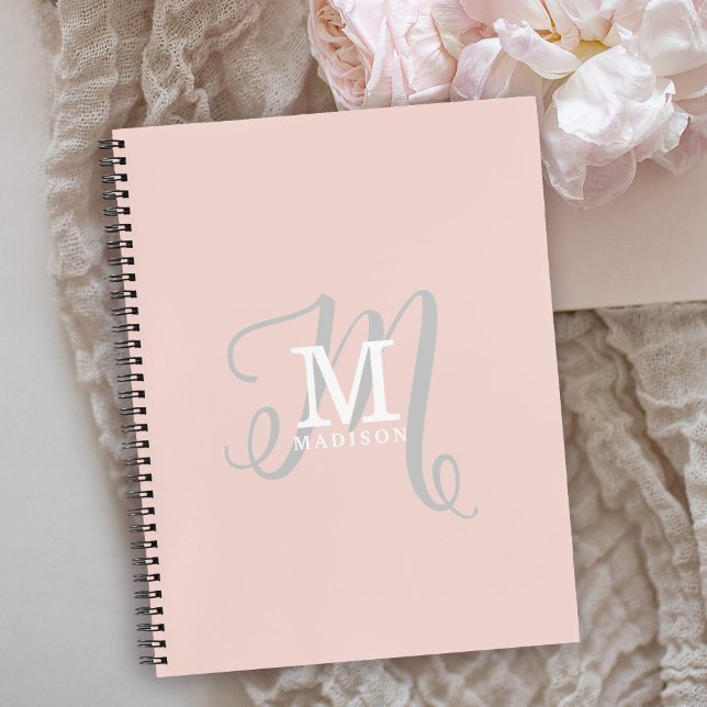 Stylish Monogram and Name Calligraphy Pink Notebook (Personalize with your name and monogram initial.)