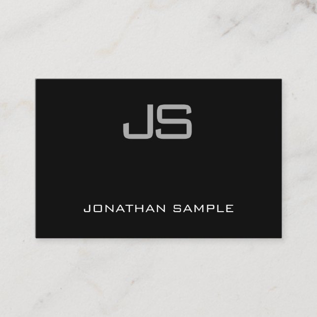 Stylish Monogram Black And White Plain Aesthetic Business Card (Front)