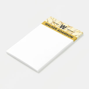Stylish Monogram Black Gold Name, Minimal Elegant Post-it Notes
