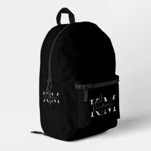 Stylish Monogram Black Gold Script Office School Printed Backpack
