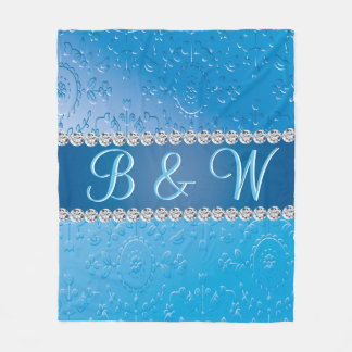 Stylish Monogram Blue Flower Wonderful Fleece Blanket