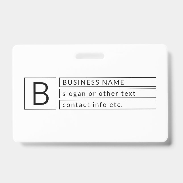 Stylish Monogram & Business Name (or other text) ID Badge (Front)