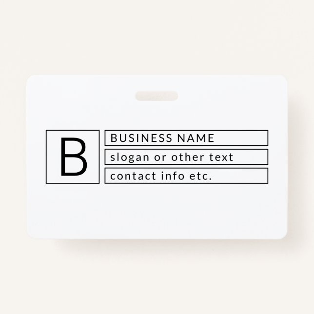 Stylish Monogram & Business Name (or other text) ID Badge (Front)