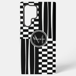 Stylish monogram check and stripes samsung galaxy case