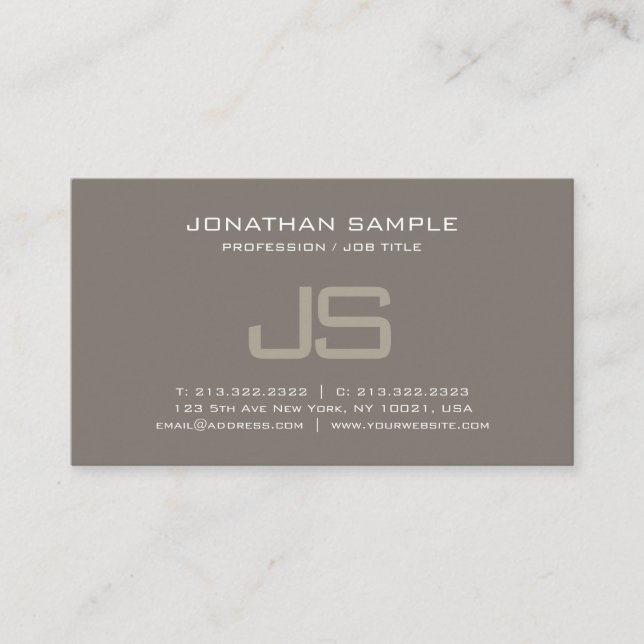 Stylish Monogram Design Modern Professional Plain Business Card (Front)