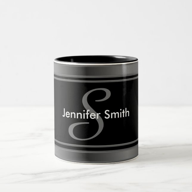 Stylish Monogram Design Two-Tone Coffee Mug (Center)