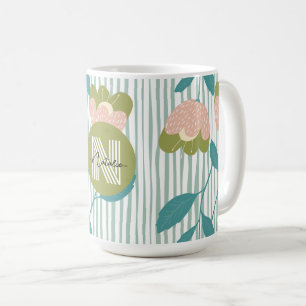 Stylish monogram design with cute pattern blue coffee mug