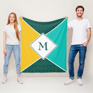 Stylish MONOGRAM Geometric Summer Colours Fleece Blanket