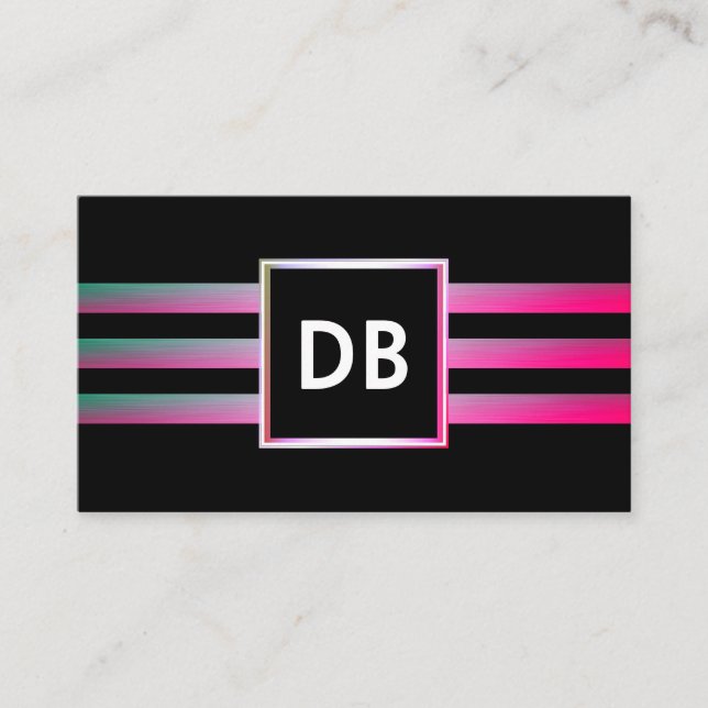 Stylish Monogram Glamour Striped Business Card (Front)