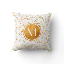 Stylish monogram gold berries on white pattern