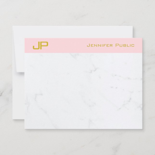 Stylish Monogram Gold Blush Pink White Marble Chic Card (Front)
