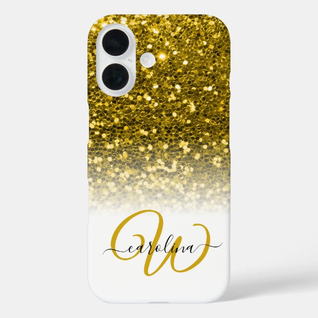 Stylish monogram gold glitter name white Case-Mate iPhone case (Back)