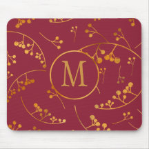 Stylish monogram gold marsala pink berry pattern