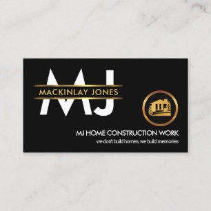 Stylish Monogram Gold Placard Border Construction Business Card