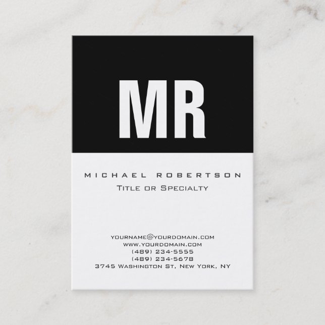 Stylish Monogram Grey Black White Business Card (Front)