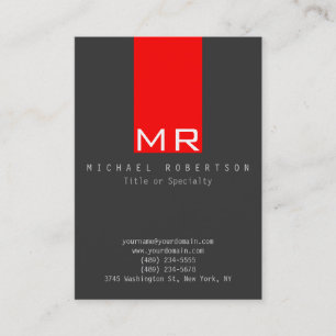 Stylish Monogram Grey Red Clean Business Card