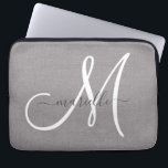 Stylish Monogram Grey White Script Faux Linen Laptop Sleeve<br><div class="desc">Personalised chic and stylish faux grey linen laptop sleeve with a white monogram initial and script name in black. The linen is a photo effect background. A modern and trending minimalist style.</div>