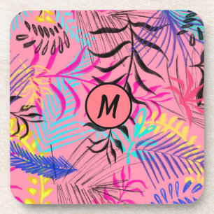 Stylish Monogram Illustration Abstract Flowers Coaster