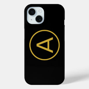 Stylish Monogram Initial Letter Gold Colour Black iPhone 15 Case
