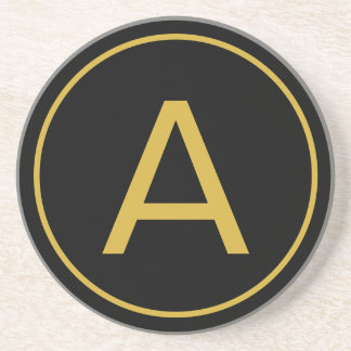 Stylish Monogram Initial Letter Gold Colour Black Coaster