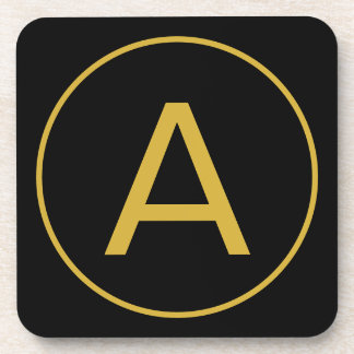 Stylish Monogram Initial Letter Gold Colour Black Coaster