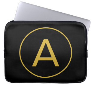 Stylish Monogram Initial Letter Gold Colour Black Laptop Sleeve
