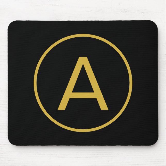 Stylish Monogram Initial Letter Gold Colour Black Mouse Mat (Front)