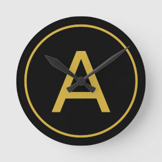 Stylish Monogram Initial Letter Gold Colour Black Round Clock