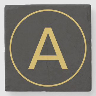 Stylish Monogram Initial Letter Gold Colour Black Stone Coaster