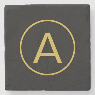 Stylish Monogram Initial Letter Gold Colour Black Stone Coaster