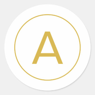 Stylish Monogram Initial Letter Gold Colour White Classic Round Sticker
