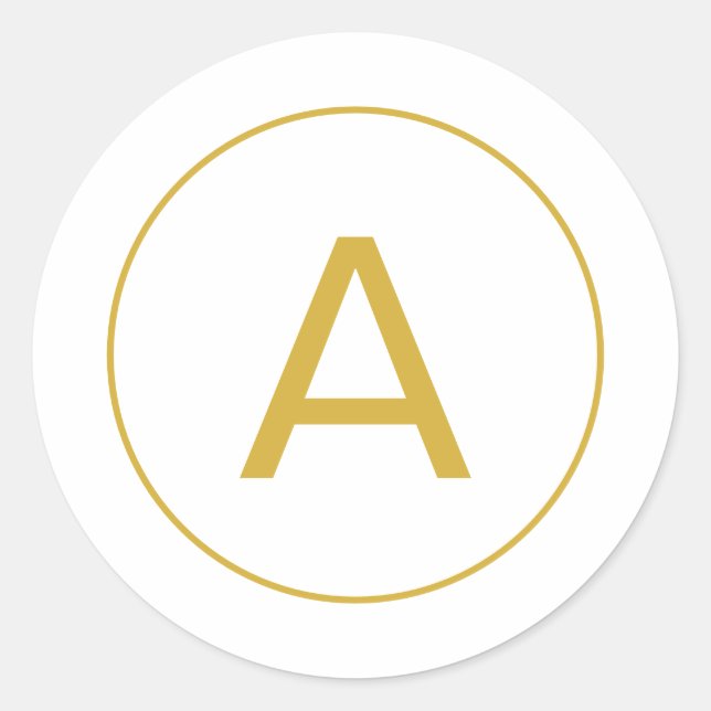 Stylish Monogram Initial Letter Gold Colour White Classic Round Sticker (Front)