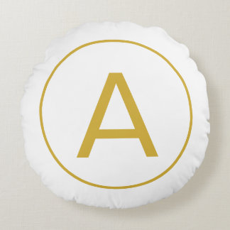 Stylish Monogram Initial Letter Gold Colour White Round Cushion