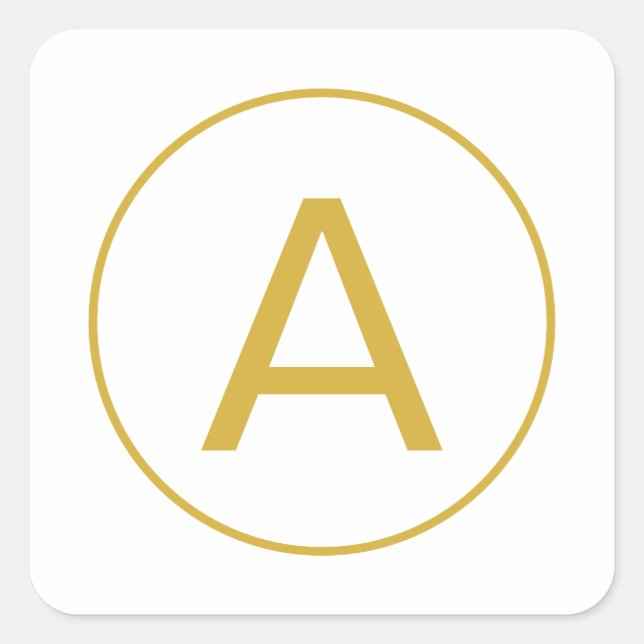 Stylish Monogram Initial Letter Gold Colour White Square Sticker (Front)