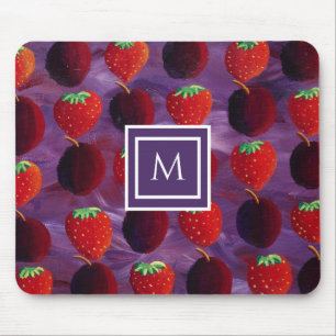 Stylish Monogram Initial Plums and Strawberries Mouse Mat