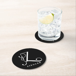 Stylish Monogram Initial Z, Last Name Editable Round Paper Coaster