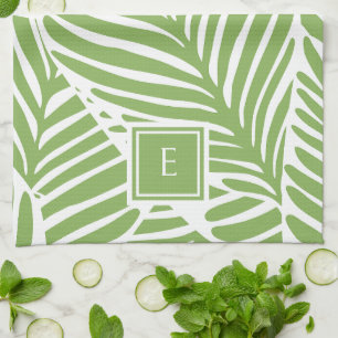 Stylish Monogram Leaf Pattern Plant Lover Tea Towel