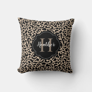 Stylish Monogram Leopard Print Throw Pillow