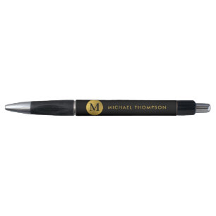 Stylish Monogram Modern Elegant Black Gold