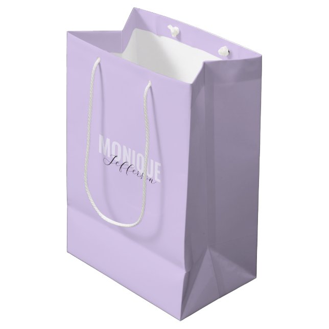 Stylish Monogram Modern Lilac Lavender Bold Name Medium Gift Bag (Front Angled)