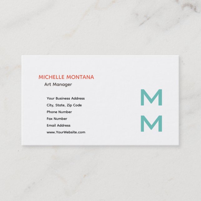 Stylish Monogram Modern Minimalist Plain Business Card (Front)