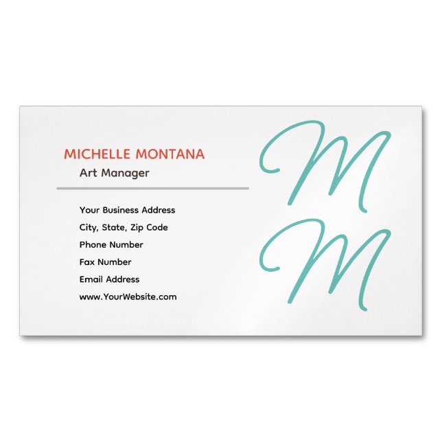 Stylish Monogram Modern Minimalist Plain Magnetic Business Card (Front)