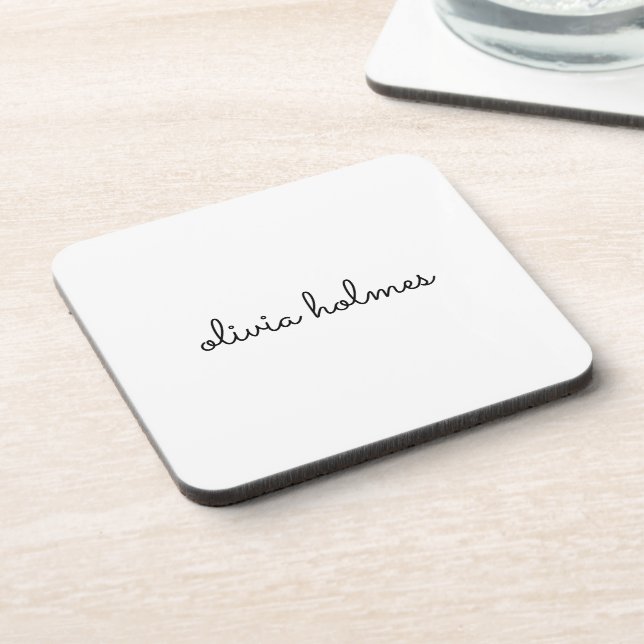 Stylish Monogram | Modern Minimalist White Script Coaster (Left Side)