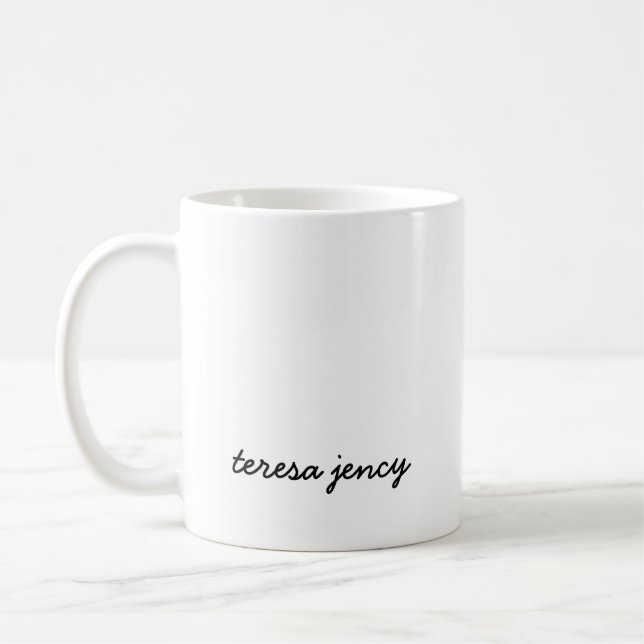 Stylish Monogram Modern Minimalist White Script Coffee Mug (Left)