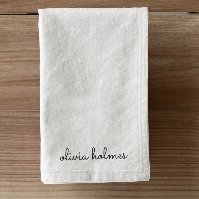 Stylish Monogram | Modern Minimalist White Script Hand Towel (Creator Uploaded)