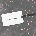 Stylish Monogram | Modern Minimalist White Script Luggage Tag<br><div class="desc">A simple stylish custom monogram design in an informal casual handwritten script typography in striking monochrome black and white. The monogram can easily be personalised to make a design as unique as you are! The perfect trendy bespoke gift or accessory for any occasion.</div>