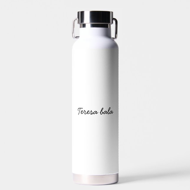 Stylish Monogram Modern Minimalist White Script Water Bottle (Front)