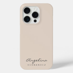 Stylish Monogram Name Beige Modern Minimalist iPhone 15 Pro Case