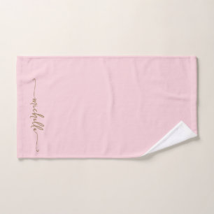 Stylish Monogram Name Script Blush Pink Gold  Hand Towel